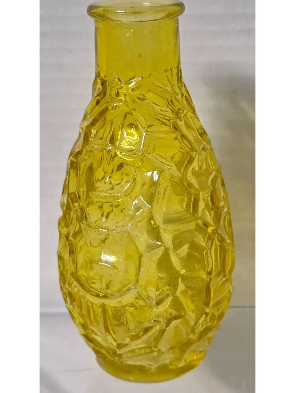Vintage Amber Yellow Pressed Glass Decanter Bud Vase Diamond Starburst 5.5